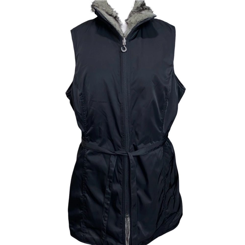 Ariat XL black long fur lined belted zipper warm riding vest tall